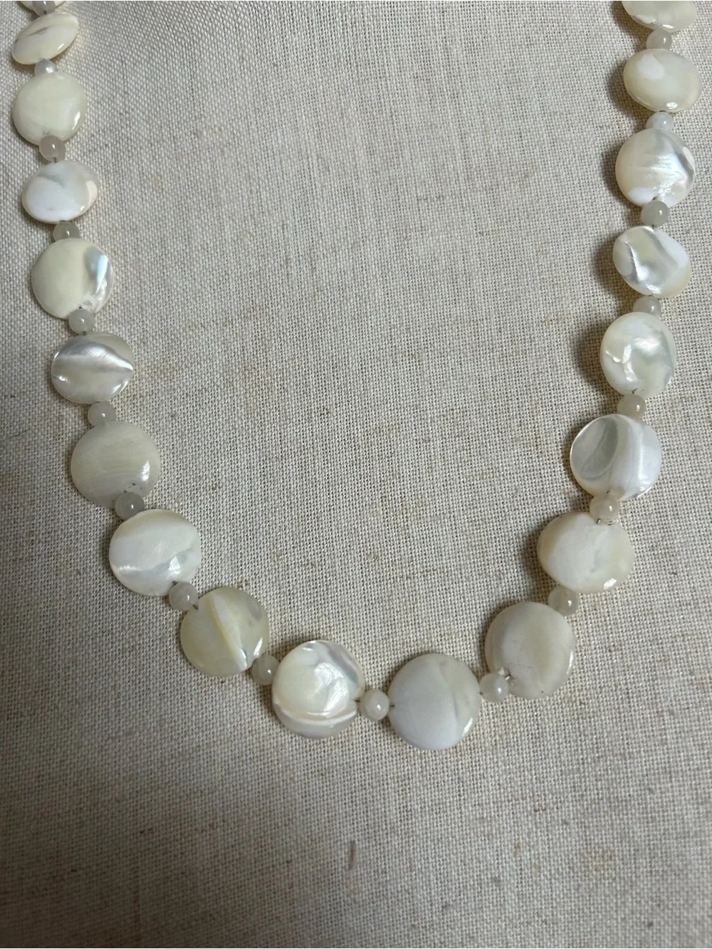 Vintage Mother-of-Pearl Disc & Moon Stone Space Beads Necklace